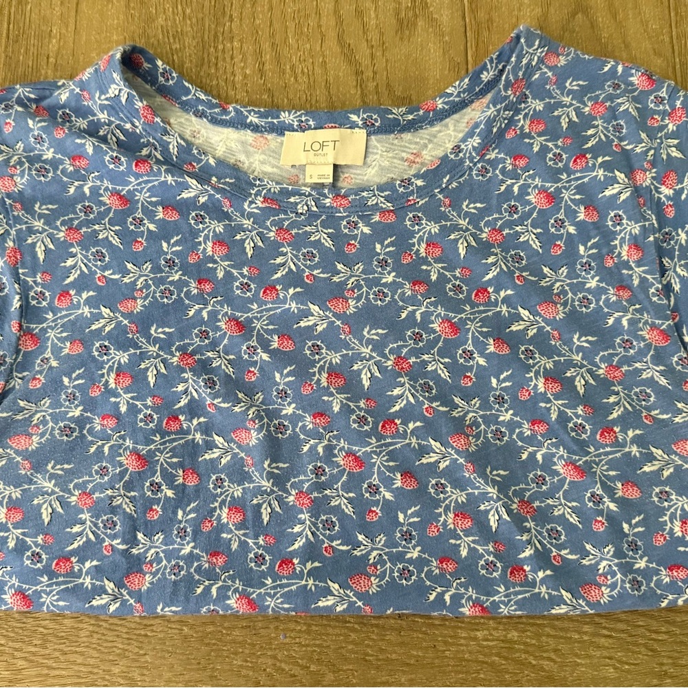 LOFT Blue and Red Floral Top